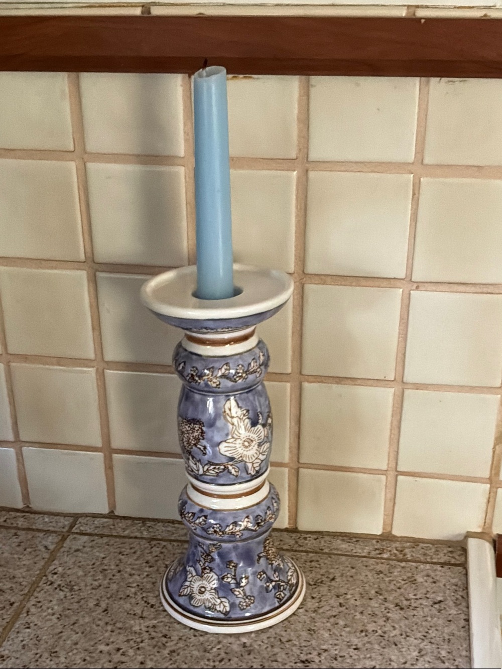 Blue Floral Ceramic Candle Holder by Mikasa